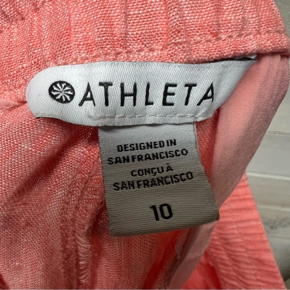 Athleta Pants Womens 10 Orange Persimmon Linen Retreat Joggers Zip Pockets - Picture 9 of 14